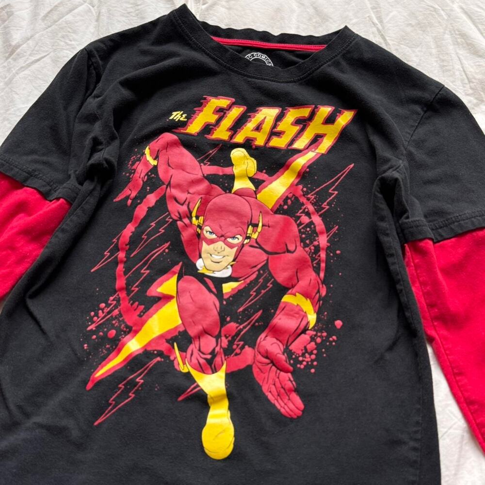 dc comic originals The flash graphic t shirt black red long sleeve size 14/16 - Picture 3 of 6